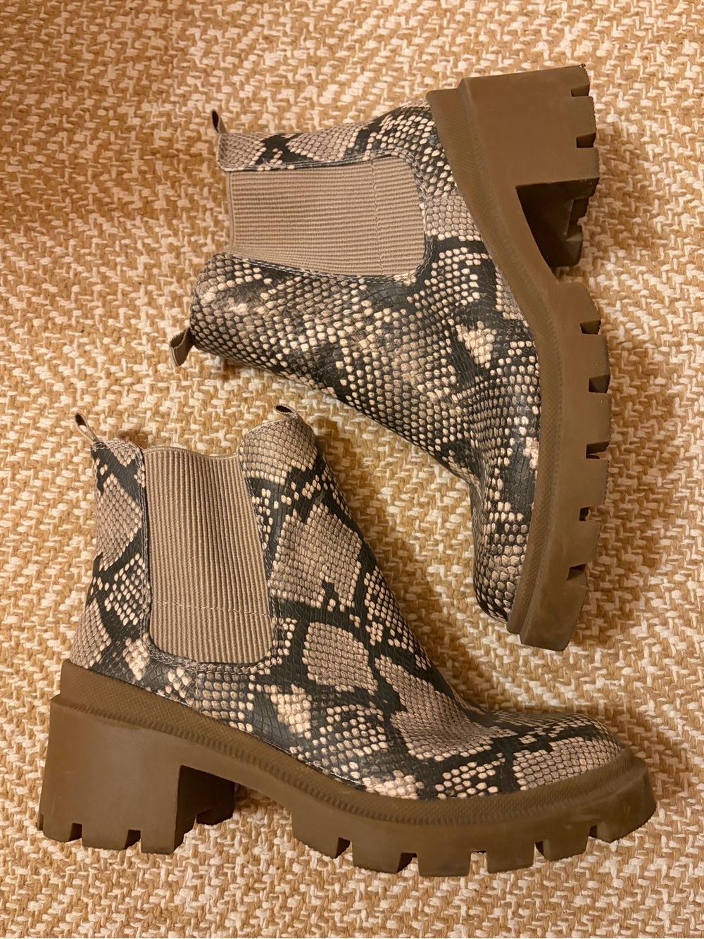 Snake Print Low Platform Heeled Booties | Size 7.5